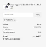 FREESHIP25 coupon verification screenshot