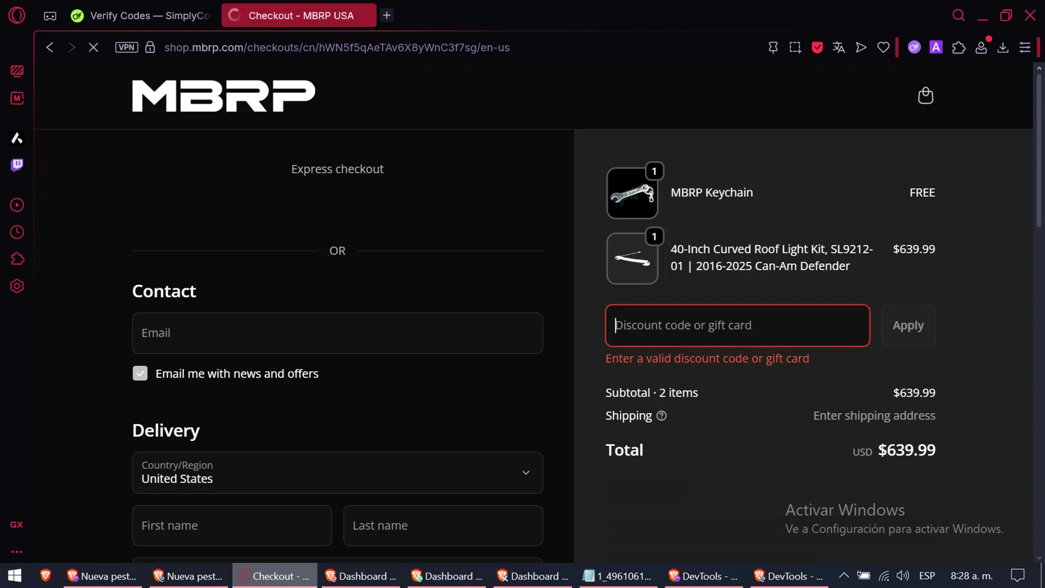 MBRP discount code screenshot showing code ROL10 applied at MBRP checkout page. Uploaded by SimplyCodes community member CoinOwl5103 on Nov 24, 2025