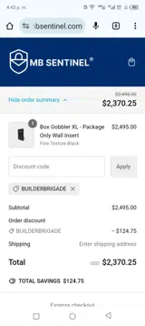 Builderbrigade coupon verification screenshot