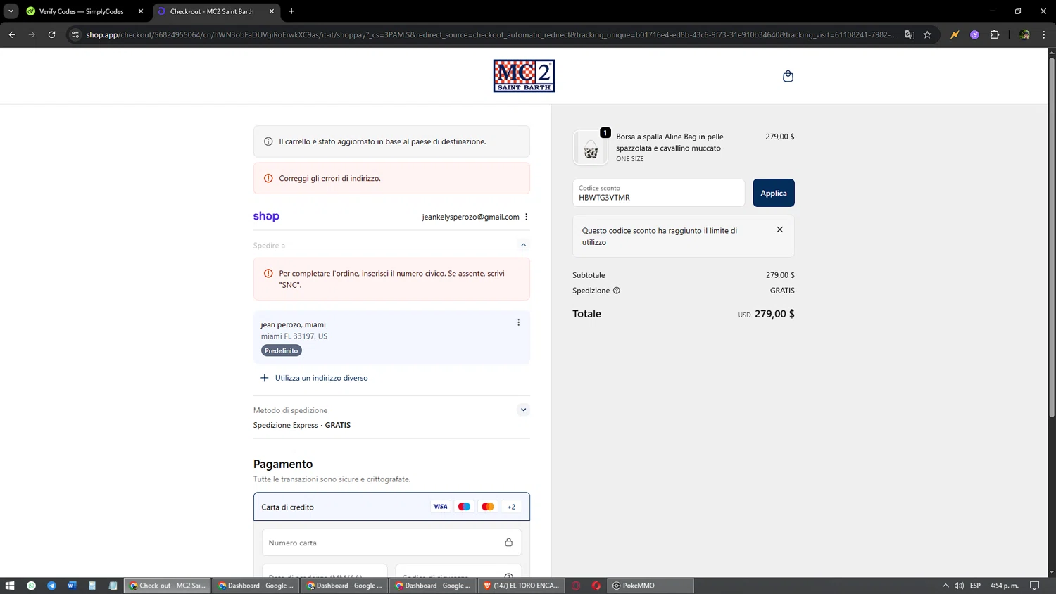 MC2 Saint Barth checkout page showing MC2 Saint Barth promo code box | Screenshot taken by SimplyCodes community member on Oct 6, 2025