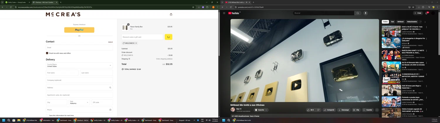 McCrea's Candies promo code screenshot showing code welcome10 applied at McCrea's Candies checkout page. Uploaded by SimplyCodes community member Davoxeneixe on May 4, 2025