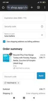 FESTIVE15 coupon verification screenshot