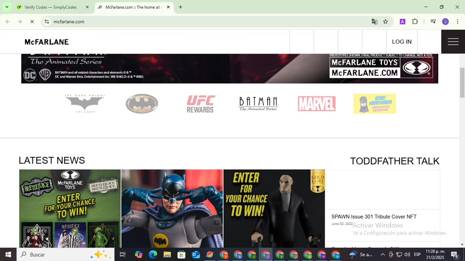 McFarlane coupon code screenshot showing code PLAYOFFS25 applied at McFarlane checkout page. Uploaded by SimplyCodes community member PromoHunter9043 on Feb 22, 2025