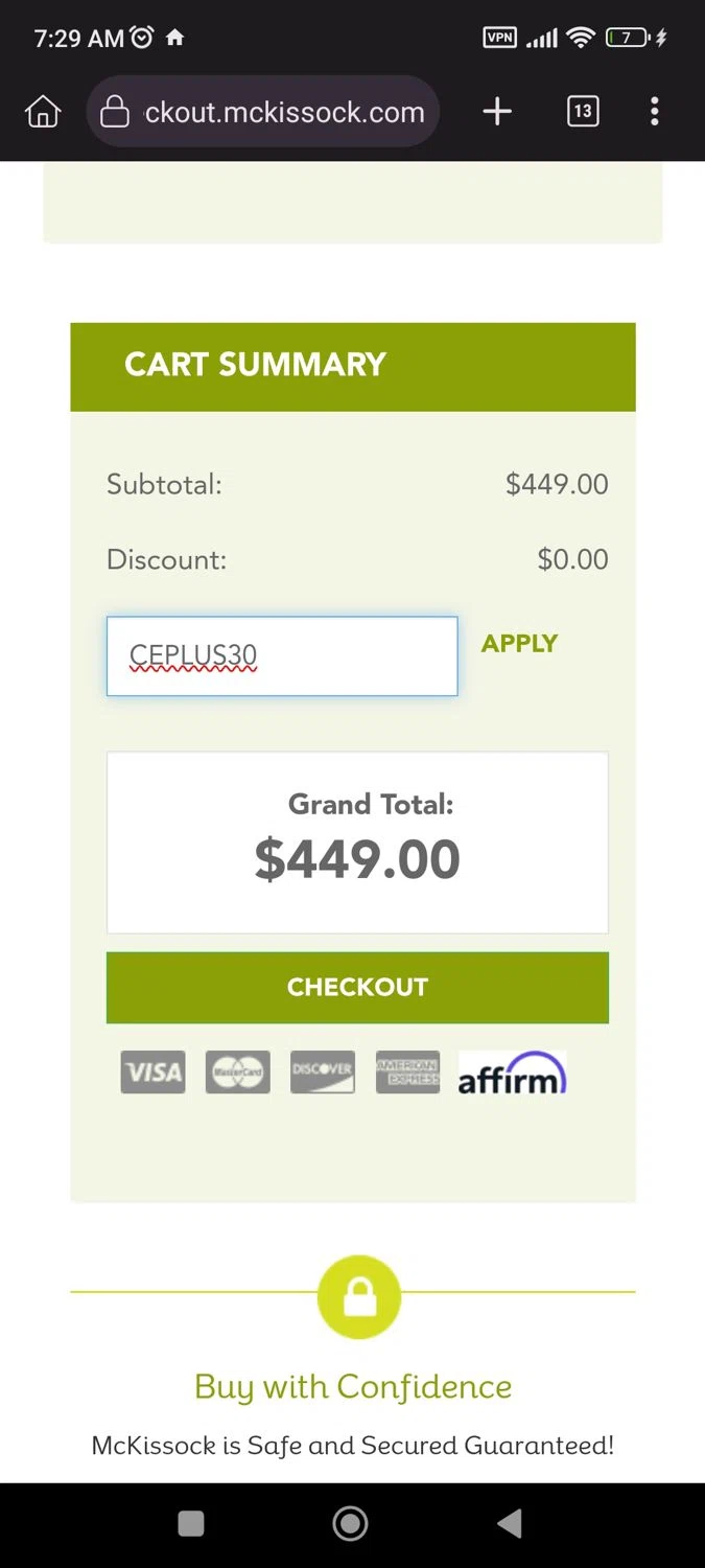 McKissock promo code screenshot showing code CEPLUS30 applied at McKissock checkout page. Uploaded by SimplyCodes community member CrownLion2750 on Mar 7, 2025