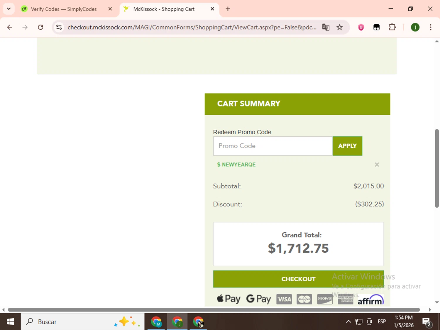 McKissock checkout page showing McKissock promo code box | Screenshot taken by SimplyCodes community member on Jan 5, 2026