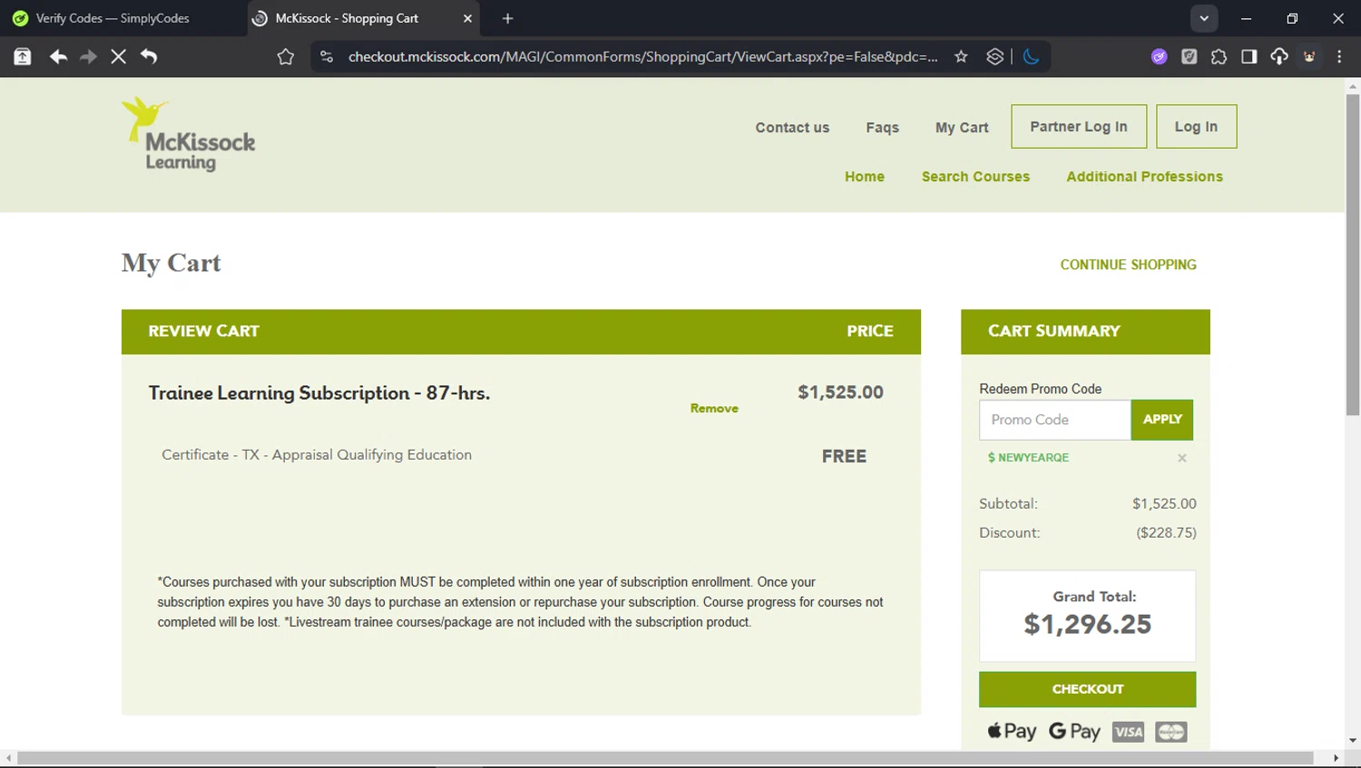 McKissock checkout page showing McKissock promo code box | Screenshot taken by SimplyCodes community member on Jan 5, 2026