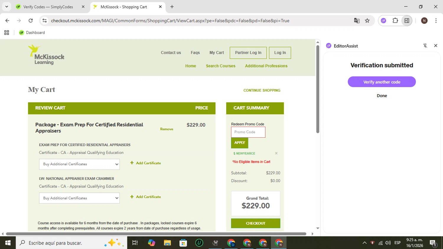 McKissock checkout page showing McKissock promo code box | Screenshot taken by SimplyCodes community member on Jan 16, 2026