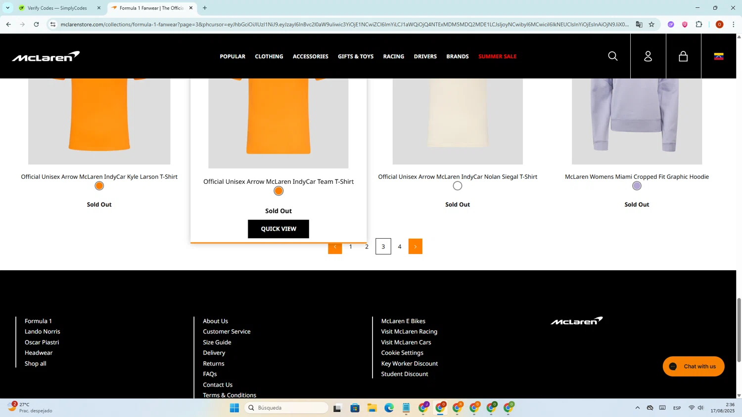 McLaren Store discount code screenshot showing code MCL5 applied at McLaren Store checkout page. Uploaded by SimplyCodes community member BudgetFinder1805 on Aug 17, 2025