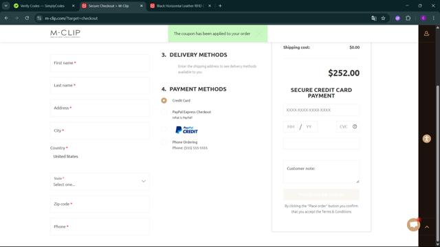 M-Clip checkout page showing M-Clip promo code box | Screenshot taken by SimplyCodes community member on Aug 9, 2025