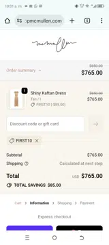 FIRST10 coupon verification screenshot