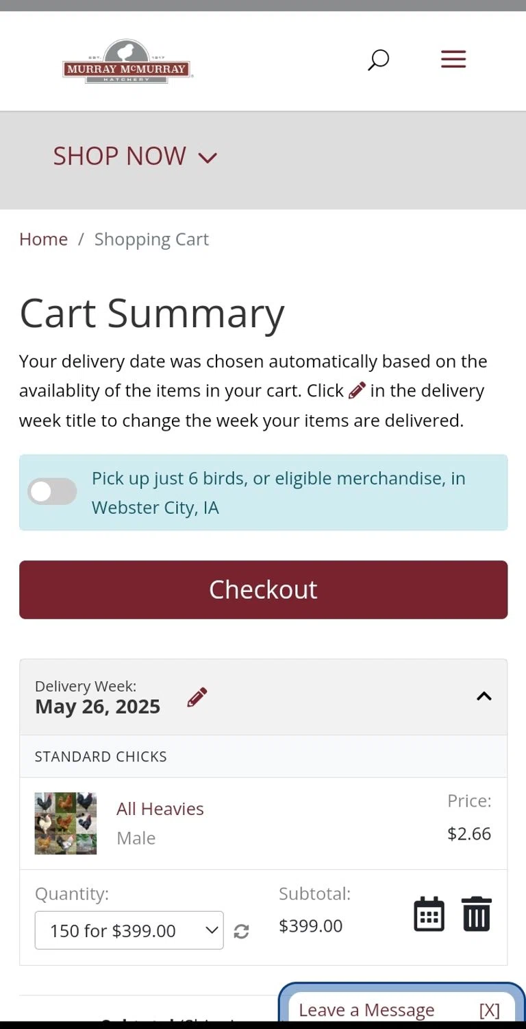 Murray McMurray Hatchery coupon code screenshot showing code 2024ABUNDANCE10 applied at Murray McMurray Hatchery checkout page. Uploaded by SimplyCodes community member enmanuelsanchez1 on Apr 26, 2025