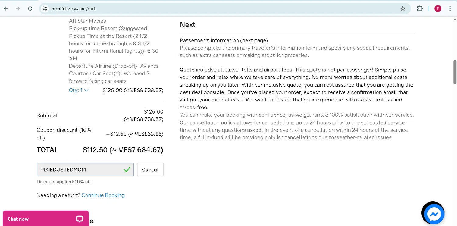 MCO2Disney checkout page showing MCO2Disney discount code box | Screenshot taken by SimplyCodes community member on Mar 26, 2025