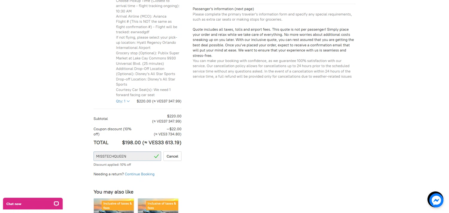 MCO2Disney discount code screenshot showing code MISSTECHQUEEN applied at MCO2Disney checkout page. Uploaded by SimplyCodes community member ivantorres on Sep 25, 2025
