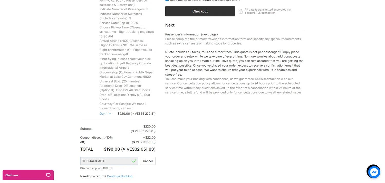 MCO2Disney discount code screenshot showing code THEMAGICALOT applied at MCO2Disney checkout page. Uploaded by SimplyCodes community member ivantorres on Sep 22, 2025