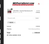 MC Parts Depot coupon verification screenshot