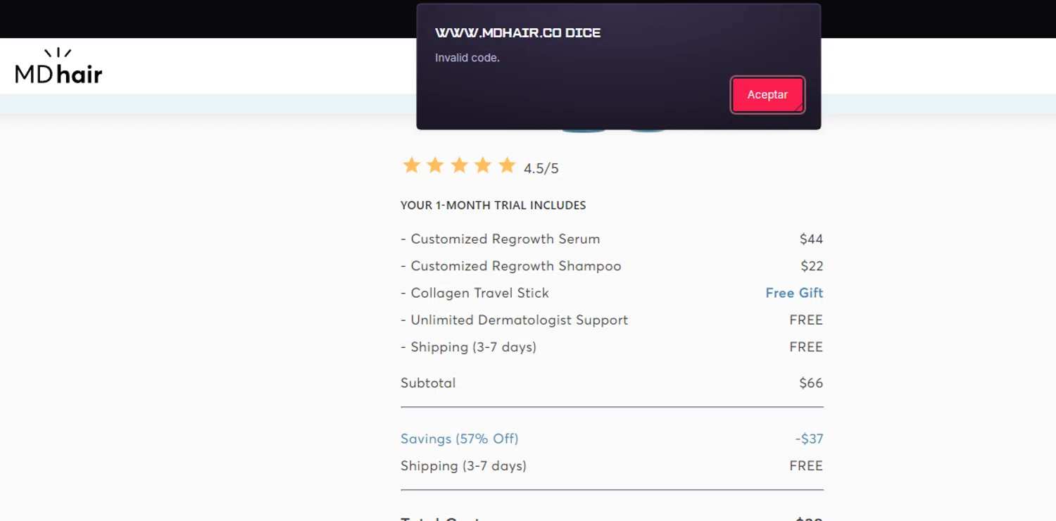 MDhair promo code screenshot showing code cyber70 applied at MDhair checkout page. Uploaded by SimplyCodes community member sapphire_nitro on Jan 1, 2025