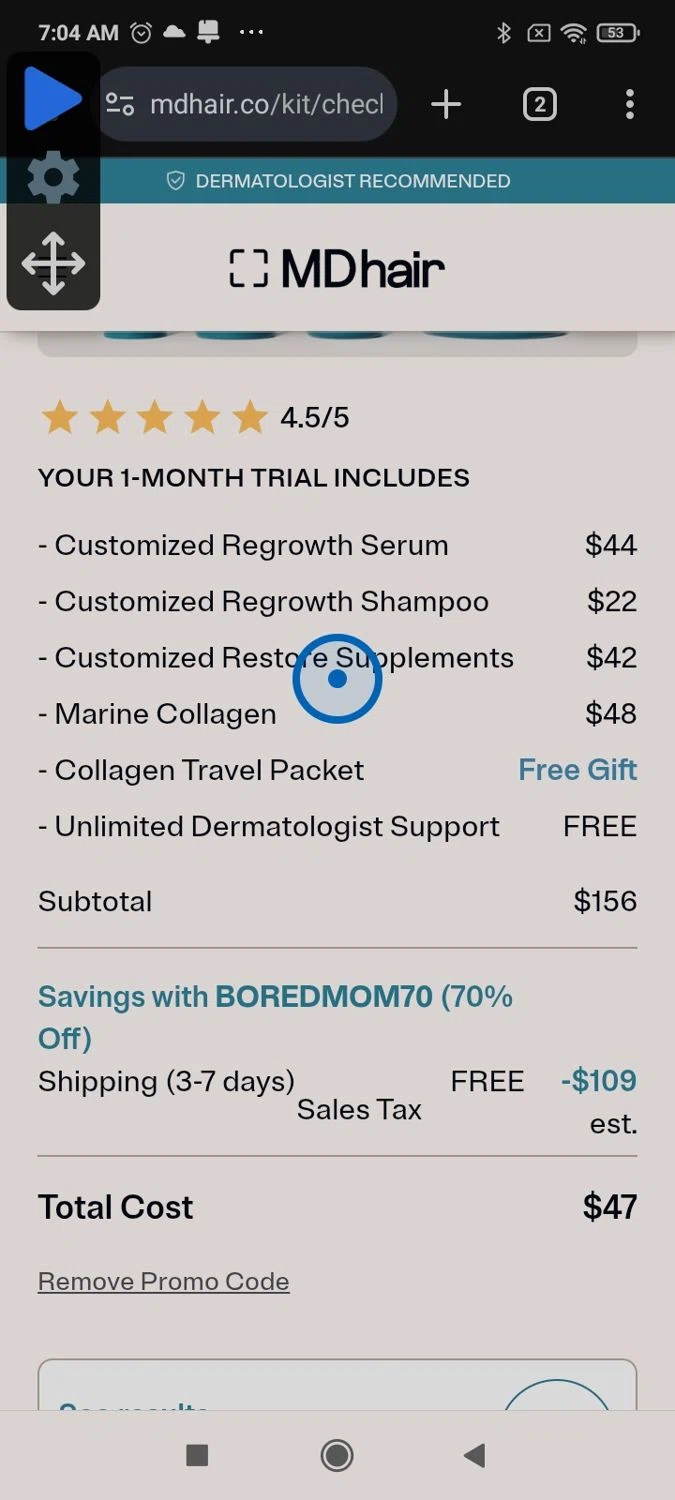 MDhair checkout page showing MDhair promo code box | Screenshot taken by SimplyCodes community member on Feb 5, 2026