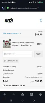 MDI10OFF coupon verification screenshot