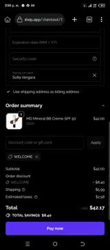 WELCOME coupon verification screenshot