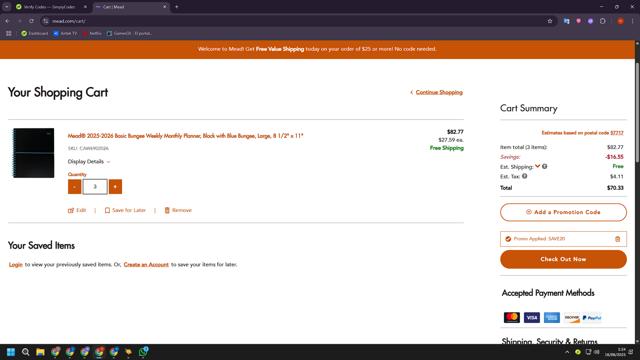 Mead checkout page showing Mead promo code box | Screenshot taken by SimplyCodes community member on Jun 16, 2025