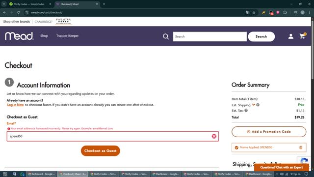 Mead checkout page showing Mead promo code box | Screenshot taken by SimplyCodes community member on Jun 12, 2025