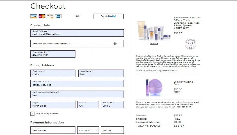 Meaningful Beauty checkout page showing Meaningful Beauty discount code box | Screenshot taken by SimplyCodes community member on Oct 18, 2021