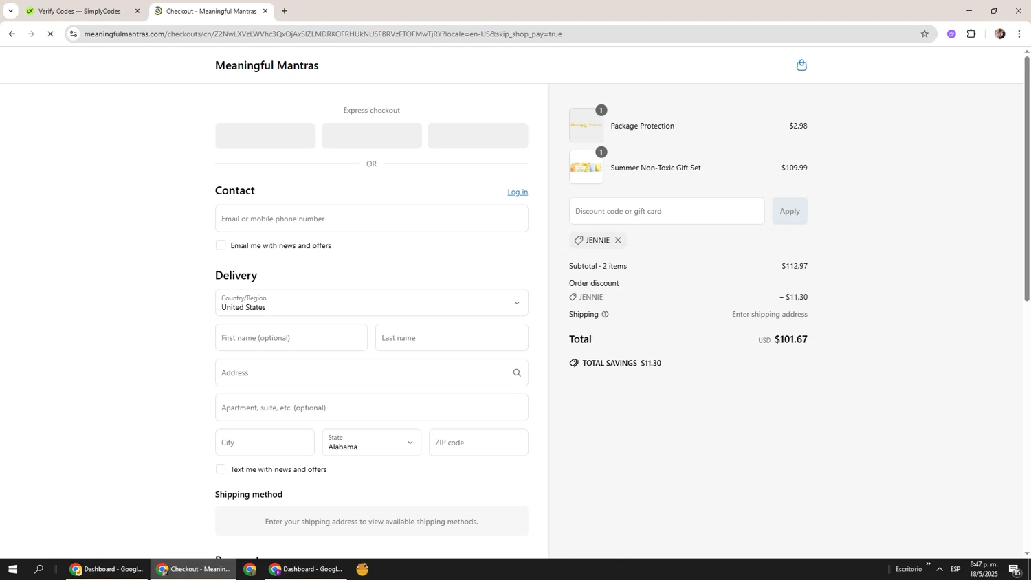 Meaningful Mantras promo code screenshot showing code Jennie applied at Meaningful Mantras checkout page. Uploaded by SimplyCodes community member Levi_Ackerman on May 19, 2025