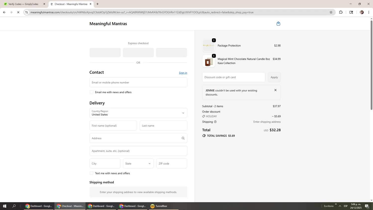 Meaningful Mantras promo code screenshot showing code Jennie applied at Meaningful Mantras checkout page. Uploaded by SimplyCodes community member Levi_Ackerman on Dec 24, 2025
