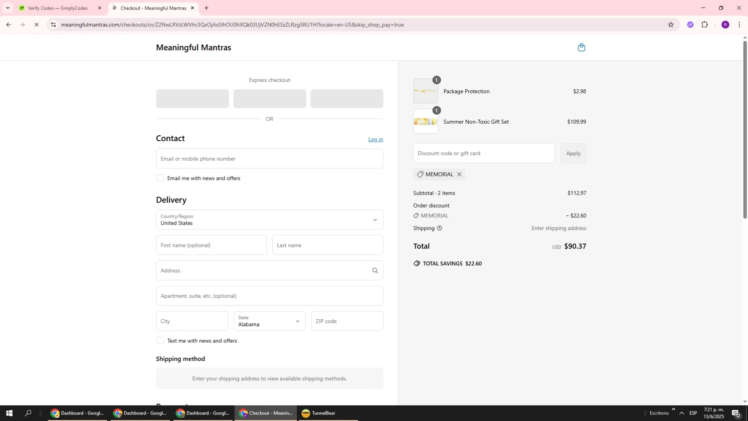 Meaningful Mantras promo code screenshot showing code MEMORIAL applied at Meaningful Mantras checkout page. Uploaded by SimplyCodes community member ukemochi on Jun 13, 2025