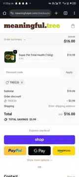 TREE20 coupon verification screenshot