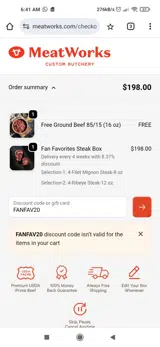 FANFAV20 coupon verification screenshot
