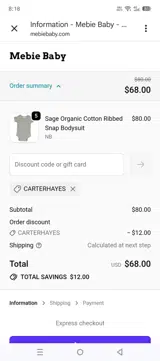 CARTERHAYES coupon verification screenshot