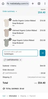 Carterhayes coupon verification screenshot