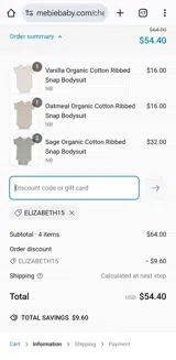 Elizabeth15 coupon verification screenshot