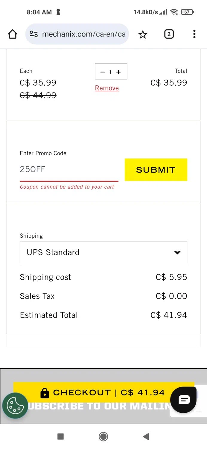 Mechanix Wear promo code screenshot showing code 25OFF applied at Mechanix Wear checkout page. Uploaded by SimplyCodes community member Piolin on Nov 17, 2025
