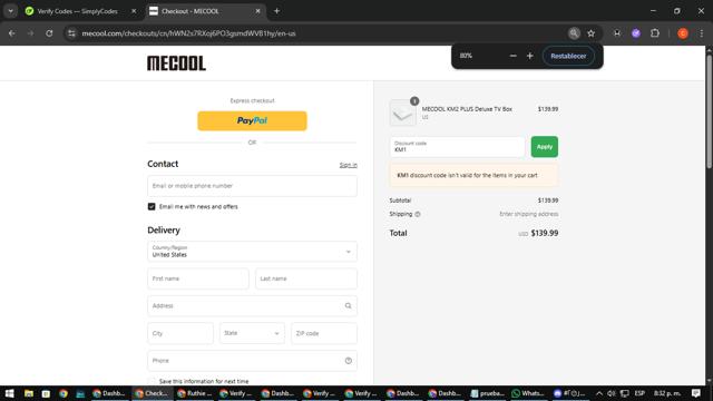 Mecool checkout page showing Mecool discount code box | Screenshot taken by SimplyCodes community member on Sep 12, 2025