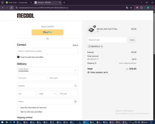 Mecool checkout page showing Mecool discount code box | Screenshot taken by SimplyCodes community member on Sep 12, 2025