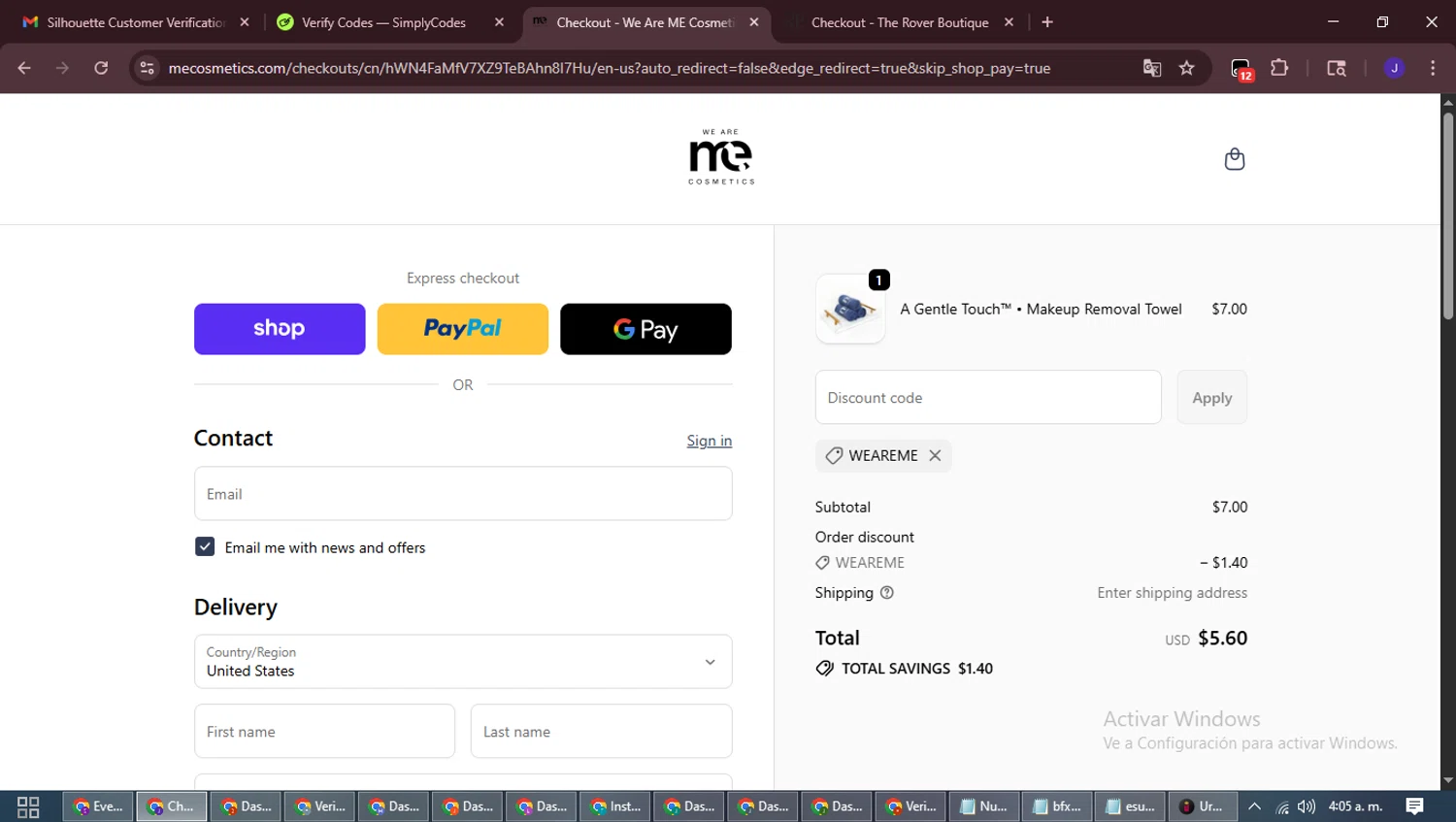 ME Cosmetics promo code screenshot showing code WEAREME applied at ME Cosmetics checkout page. Uploaded by SimplyCodes community member LegendaryLegend9872 on Oct 18, 2025