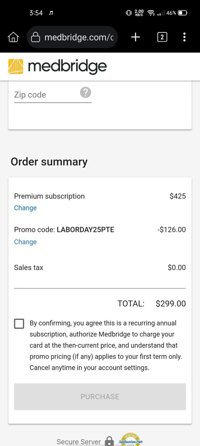MedBridge checkout page showing MedBridge promo code box | Screenshot taken by SimplyCodes community member on Aug 25, 2025