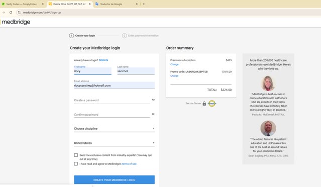 MedBridge checkout page showing MedBridge promo code box | Screenshot taken by SimplyCodes community member on Aug 28, 2025