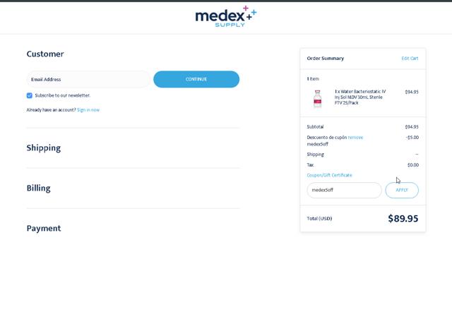 Medex Supply checkout page showing Medex Supply promo code box | Screenshot taken by SimplyCodes community member on Apr 25, 2025