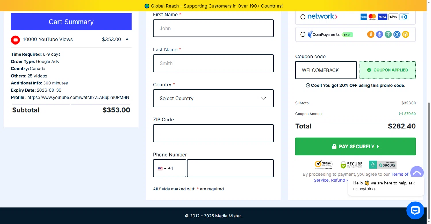 Media Mister coupon code screenshot showing code WELCOMEBACK applied at Media Mister checkout page. Uploaded by SimplyCodes community member sofia_8 on Sep 30, 2025