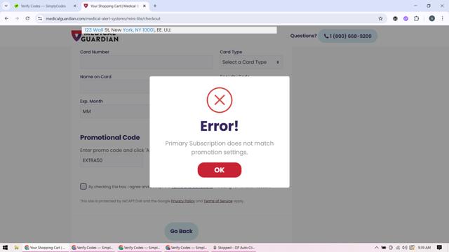 Medical Guardian checkout page showing Medical Guardian promo code box | Screenshot taken by SimplyCodes community member on Aug 16, 2025