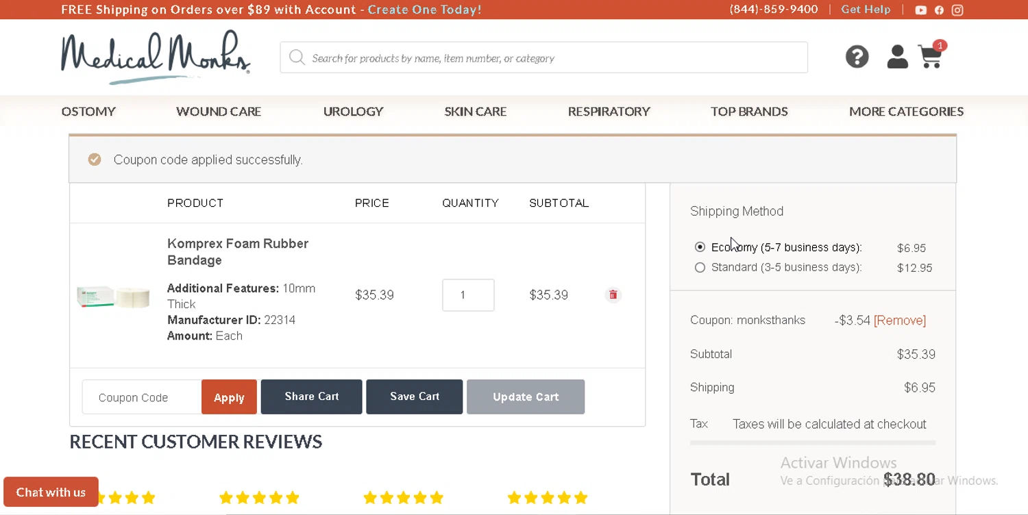 Medical Monks coupon code screenshot showing code MONKSTHANKS applied at Medical Monks checkout page. Uploaded by SimplyCodes community member CodeEagle1166 on Dec 15, 2025