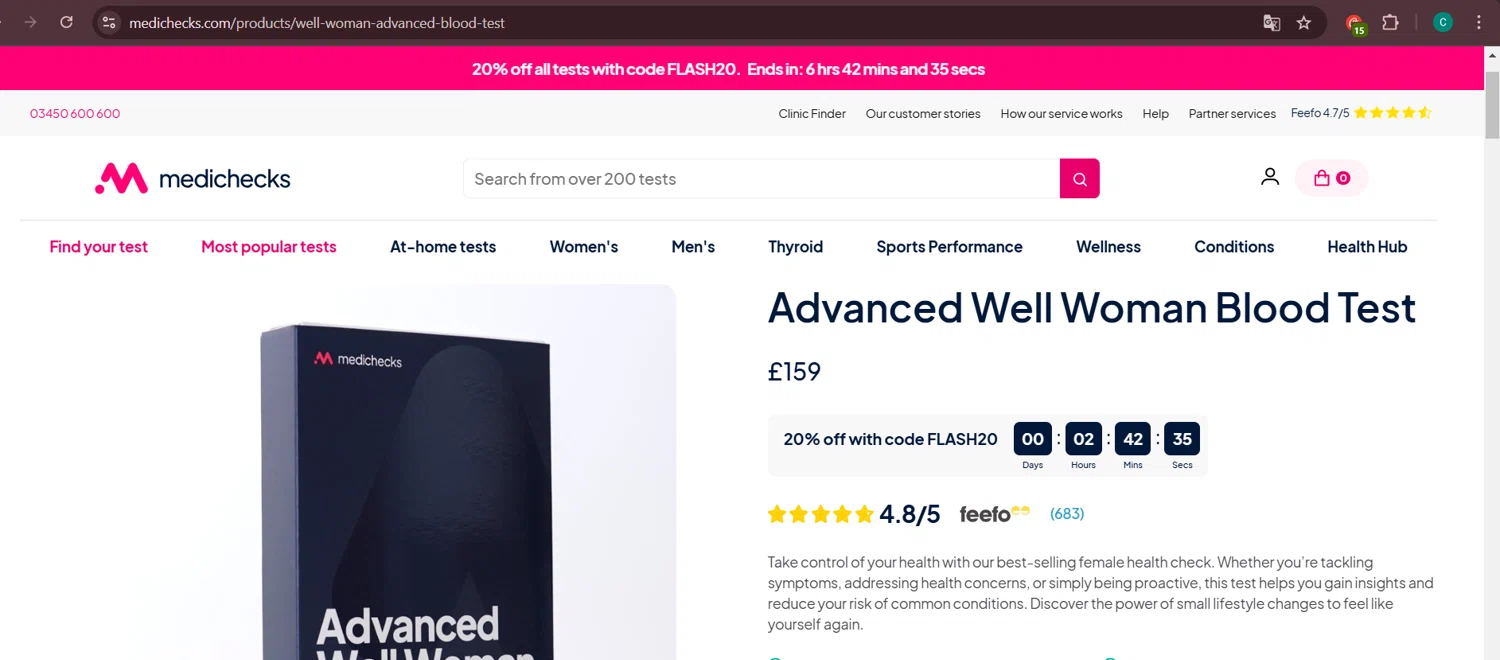 Medichecks promo code screenshot showing code BF25 applied at Medichecks checkout page. Uploaded by SimplyCodes community member Negritoo on Feb 28, 2025