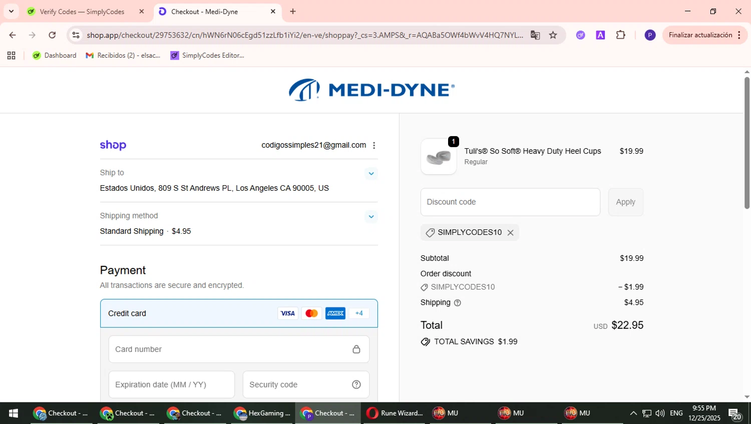 Medi-Dyne checkout page showing Medi-Dyne promo code box | Screenshot taken by SimplyCodes community member on Dec 26, 2025
