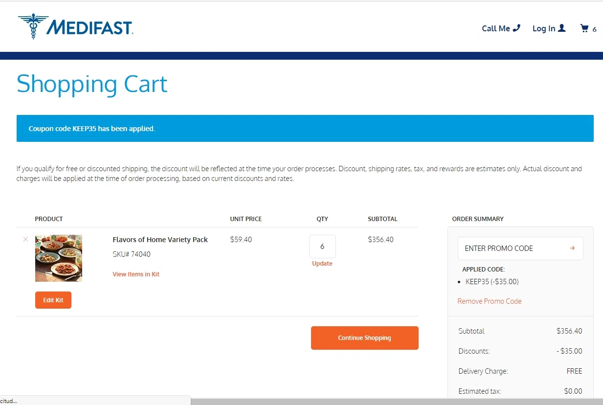 Medifast checkout page showing Medifast promo code box | Screenshot taken by SimplyCodes community member on May 14, 2021