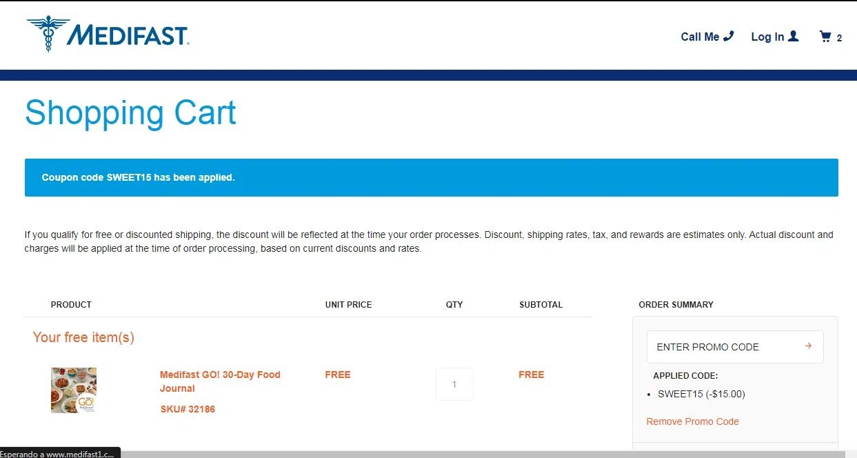 Medifast checkout page showing Medifast promo code box | Screenshot taken by SimplyCodes community member on Mar 25, 2021