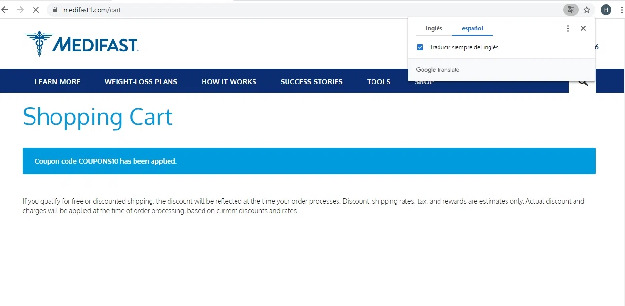 Medifast checkout page showing Medifast promo code box | Screenshot taken by SimplyCodes community member on Feb 13, 2021