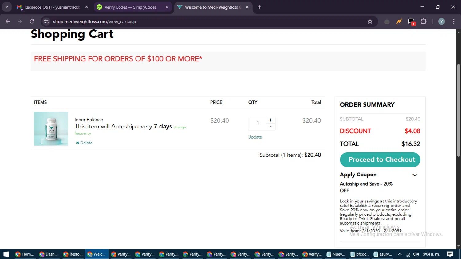 Medi-Weightloss promo code screenshot showing code welcome applied at Medi-Weightloss checkout page. Uploaded by SimplyCodes community member MoneyTiger5162 on May 17, 2025